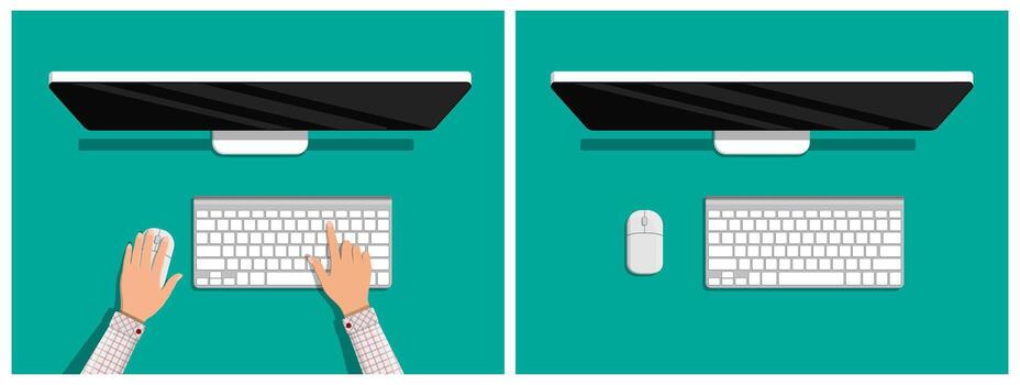 Top view of keyboard and mouse vector