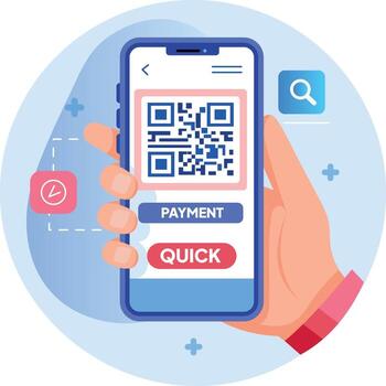 Mobile phone showing QR code payment vector