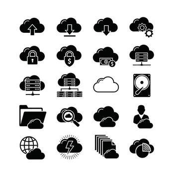 nube informática servicios y tecnología íconos representando datos y el Internet vector