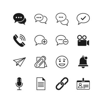 Set of communication and interface black icons on a white background vector