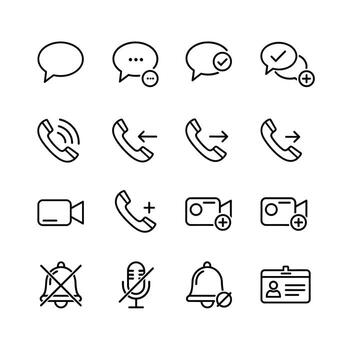 Collection of minimalist communication, notification, and device interface icons vector
