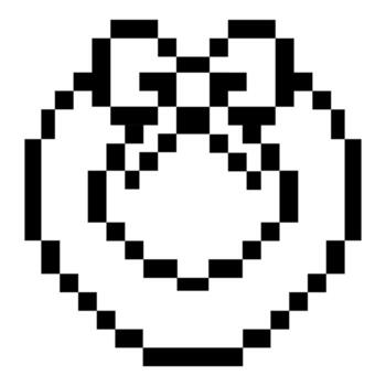 A Pixelated heart-shaped bow with a lovely design. This design could be suitable for various applications, like a button or an icon vector