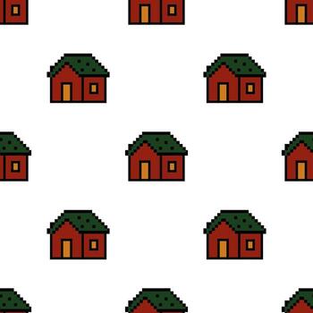 Pixelated houses arranged in a repeating pattern create a charming and nostalgic effect. The houses are depicted with simple, blocky shapes and each feature a small window and door vector