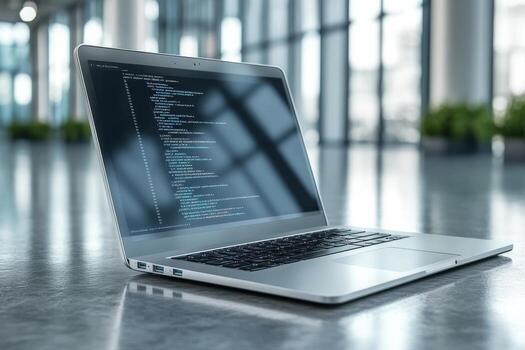 Laptop with code on screen photo