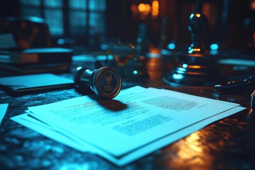 A document sits on top of a desk with a seal photo
