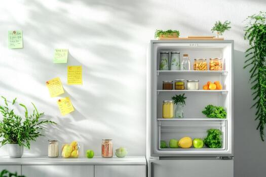 A refrigerator with fresh fruits and vegetables in it photo