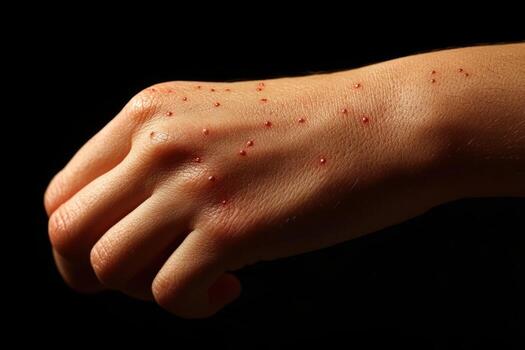 A person's hand with red spots on it photo