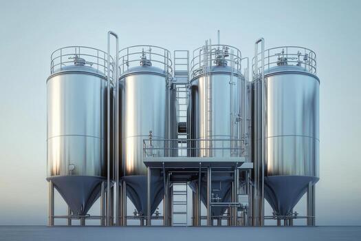 Three metal tanks with a ladder on top photo