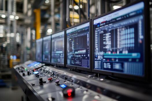 A large number of monitors in a factory photo