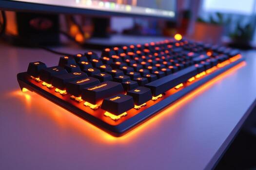 A computer keyboard with glowing lights on it photo