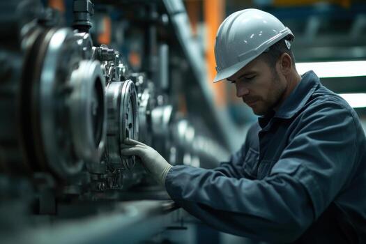 A man in a hard hat working on a machine photo