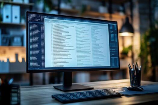 A computer monitor with a list of code on it photo