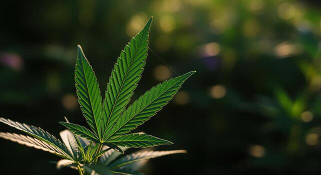 muy detallado fotorrealista imagen de un soltero profundo Esmeralda verde canabis hoja en luz de sol foto