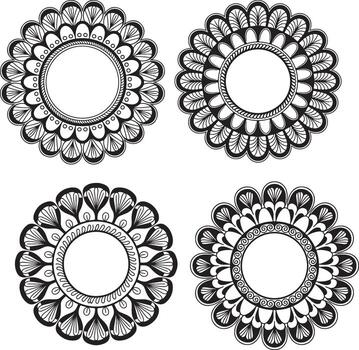 redondo ornamental marcos y elementos conjunto con floral patrones y decorativo diseños vector