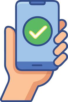 Smartphone with Check Mark Color Icon Approved Mobile Payment, Secure Transaction, Digital Wallet art Handheld Symbol vector