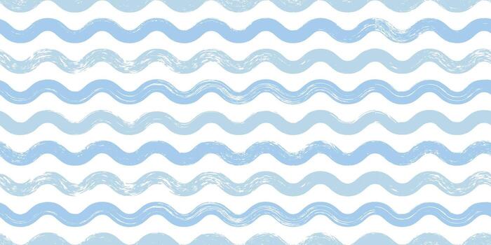 Marker Drawn Horizontal Seamless Wave Pattern. Water sea background. Geometric simple design, grunge paint waved lines. Modern print for fabric, textiles, wrapping paper. vector