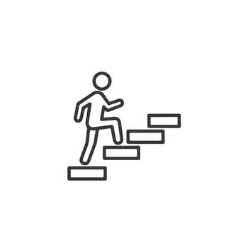 A man is running up stairs in a line icon vector