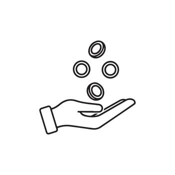 A hand holding a coin icon with a circle around it vector