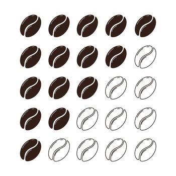 Coffee bean intensity roast level, strength light medium or dark scale. Set minimal indicator, coffee beans frying. Different brew. vector