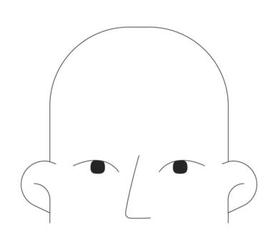 Minimalist bald head line drawing 2D object. Simple lineart human face with ears, nose and eyes. Generic facial sketch isolated clipart ink outline item. Monochrome spot illustration vector