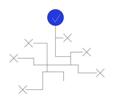 decisión camino diagrama con cheque marca 2d dibujos animados objeto. derivación decisión árbol con aprobado marca de verificación. flujo de trabajo proceso gráfico aislado elemento plano acortar Arte en blanco. Mancha ilustración vector
