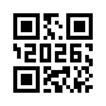 Modern 2026 New Year greeting with QR code styled numbers in digital pixel art. Futuristic holiday for celebration card, technology poster, web banner, calendar cover or party invitation design vector