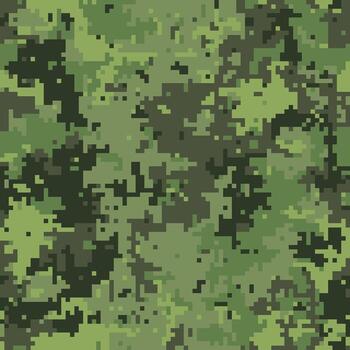 Abstract digital camouflage pattern. Versatile pixelated texture in earthy greens and blacks. Ideal for backgrounds, textiles, military, gaming, or tactical designs. vector