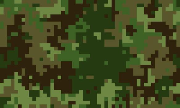 Abstract digital camouflage pattern. Perfect for backgrounds, textures, or militarythemed designs. Versatile pixelated style evokes themes of concealment, strategy, and modern warfare. vector