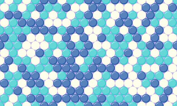 Abstract geometric pattern of pastel blue, teal, and white circles arranged in a repeating wave design. vector