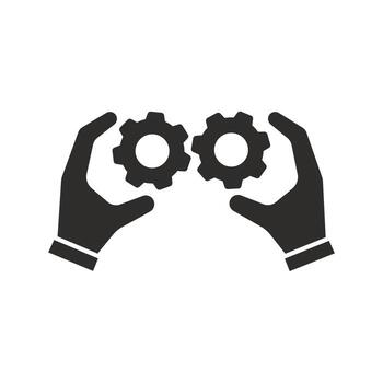 mechanism of gears in the hands icon, skills presentation, flat symbol illustration vector
