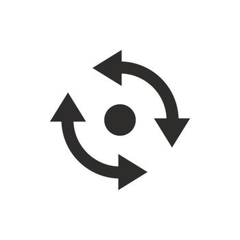 axis of rotation icon, down or up twist, arrows spin forward or back, flat symbol illustration vector