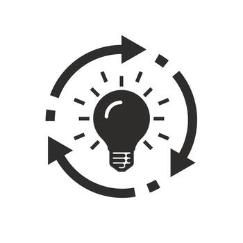 ligero bulbo con circulo flechas icono, idea implementación proceso, limpiar energía reciclaje, línea símbolo en blanco antecedentes ilustración vector