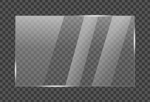 Rectangular, transparent and clean glass plate with a glossy vector