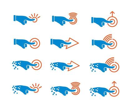 Hand Pressing Button and Pointing Direction Sign Icon, Symbol vector