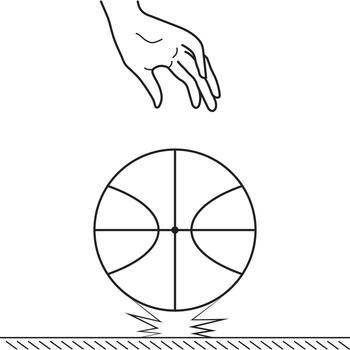 mano goteante baloncesto pelota en blanco fondo, rebotar, gravedad prueba. objeto que cae abajo. Newton idea universal ley. escuela, educación lección experimento. peso y masa. inercia, movimiento. física vector