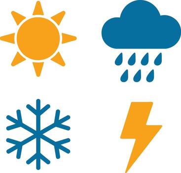 Weather Icons Sun Rain Snow Lightning Climate Change Graphics for Website and App Design vector