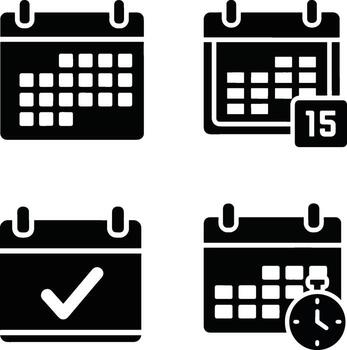 Black solid icon calendar date time schedule checkmark icons set vector