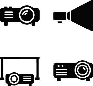 Audio Visual Equipment Icons Set Projector and Presentation Screen Glyphs vector