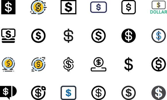 A set of different dollar signs and symbols vector