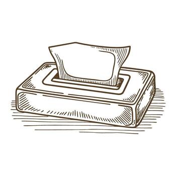 desechable pañuelo de papel caja con soltero papel sábana mano dibujado higiene producto, rectangular envase ilustración vector