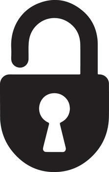 Open Padlock Icon A Simple, Black Silhouette of Unlocked Security Symbol against White Background, Representing Safety and Accessibility vector