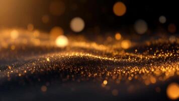 cintilante dourado partículas fluindo dentro abstrato dinâmico onda padronizar em Sombrio fundo video