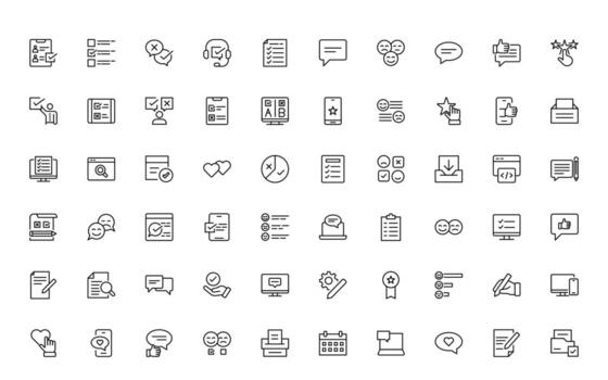 Survey feedback, testimonial, customer thin line icons. For website marketing design, logo, template, ui, etc. vector