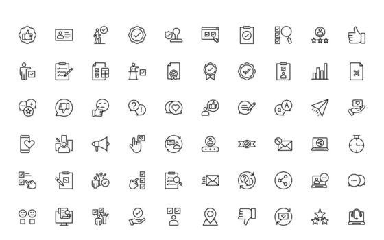 Survey feedback, testimonial, customer thin line icons. For website marketing design, template, ui, etc. vector