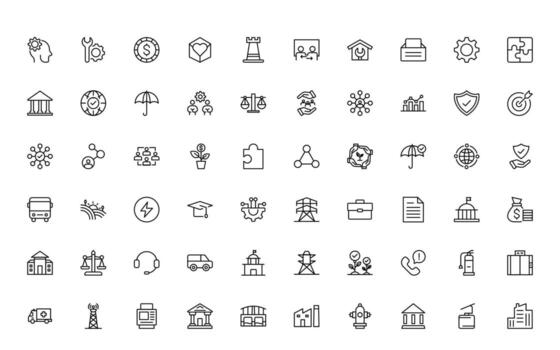 Set of outline Public Services icons. Minimalist thin linear web icon set. Line icons related to public utilities. Gas, water, heating. vector