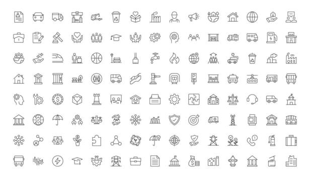 Set of outline Public Services icons. Minimalist thin linear web icon set. Line icons related to public utilities, electricity, water, heating. vector