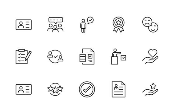 Survey and feedback, testimonial, customer line icons. For website marketing design, logo, app, template, ui icon collection. vector