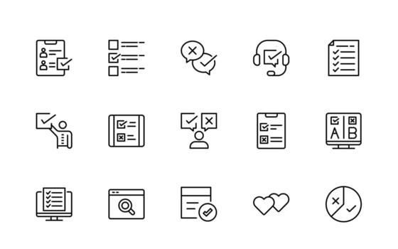 Survey feedback, customer testimonial line icons. For website marketing design, logo, app, template, ui, etc. vector