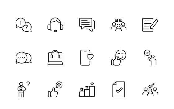 Survey feedback and testimonial line icons. For website marketing design, logo, app, template, ui, etc. vector