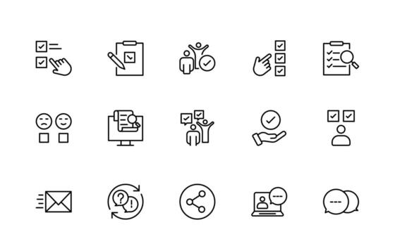 Survey and feedback, testimonial, customer thin line icons. For website marketing design, logo, app, template, ui, etc. vector